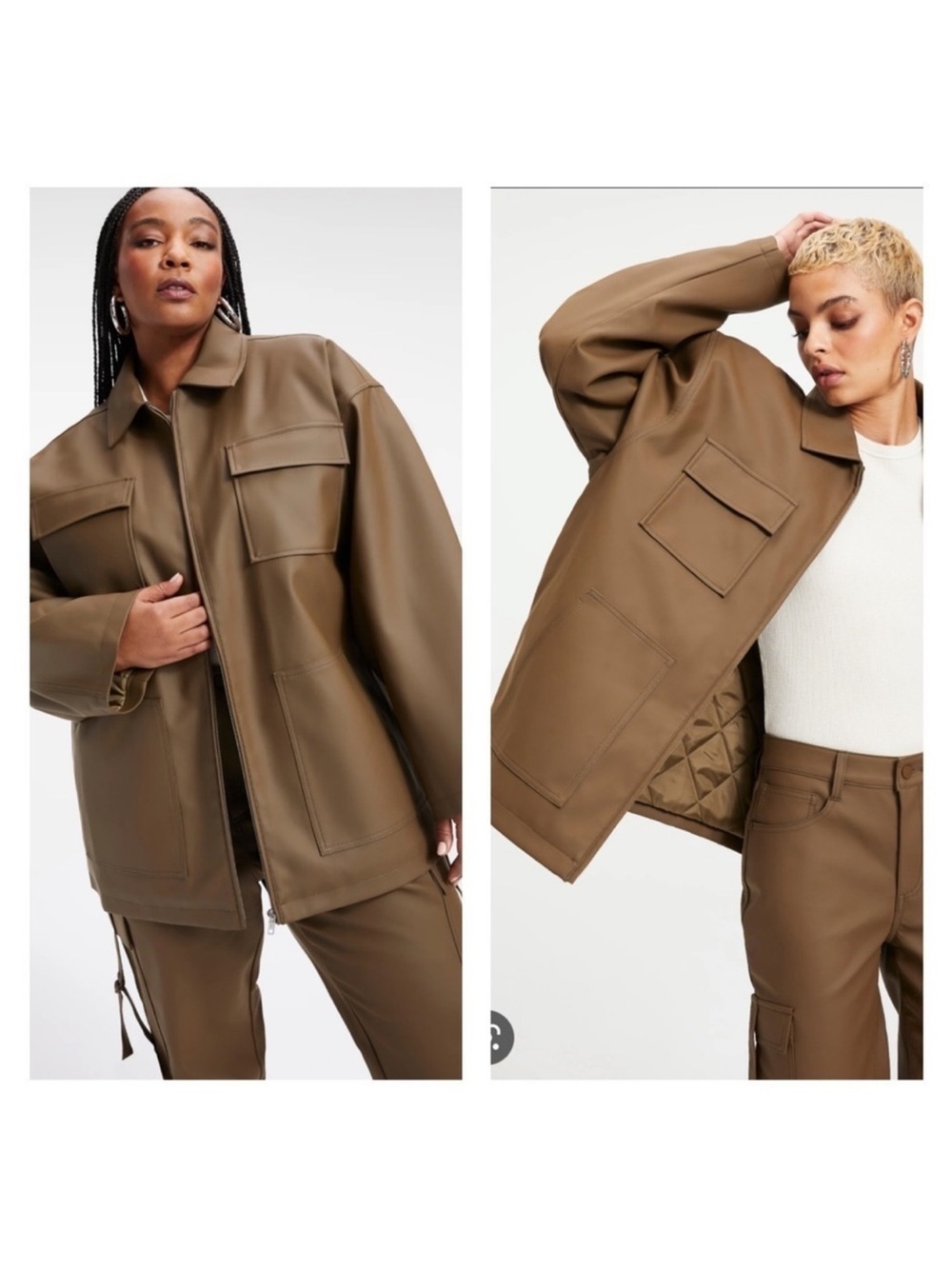 Good American Better Than Leather Oversized Chore Zip Up Jacket Oversized
